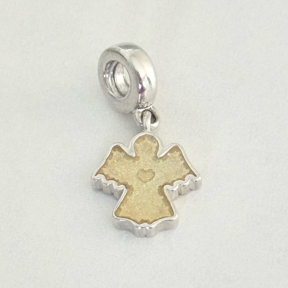 Pandora Snow Angel Enamel Heart Rare Retired Dangle Bead Charm - Picture 1 of 6